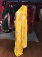 Yellow Dola Silk Saree Highlighted With Silver Zari Buttas - Image 2