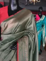 Green Banarasi Silk Saree highlighted with contrast piping - Image 4