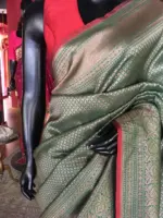 Green Banarasi Silk Saree highlighted with contrast piping - Image 5