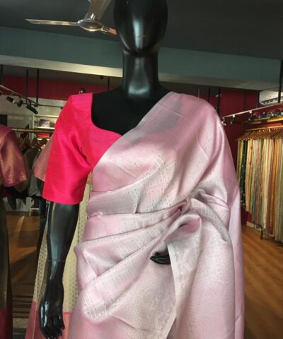 Baby Pink Banarasi Silk Saree With Silver Zari Weaves