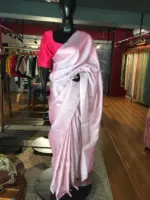 Baby Pink Banarasi Silk Saree With Silver Zari Weaves - Image 3