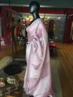 Baby Pink Banarasi Silk Saree With Silver Zari Weaves - Image 2