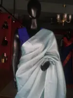 Baby Blue Banarasi Silk Saree With Silver Zari Weaves