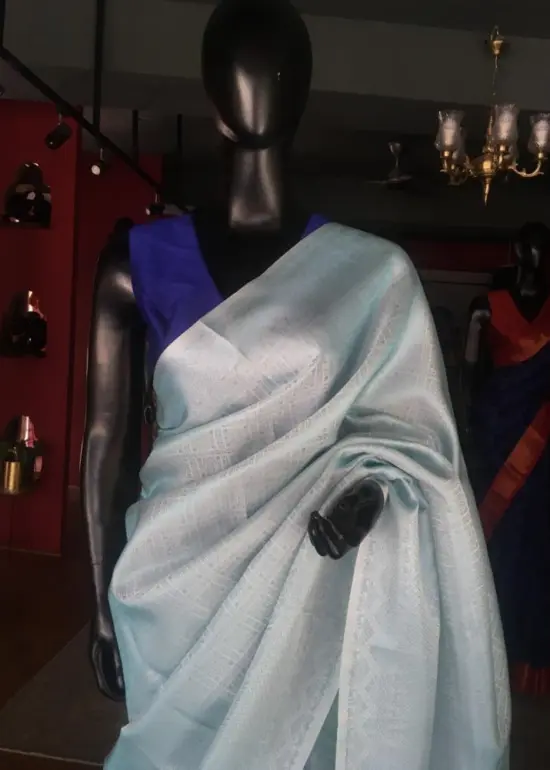 Baby Blue Banarasi Silk Saree With Silver Zari Weaves