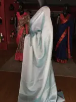 Baby Blue Banarasi Silk Saree With Silver Zari Weaves - Image 2