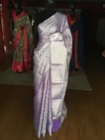 Lilac Banarasi Silk Saree with Silver Zari Weaves - Image 3