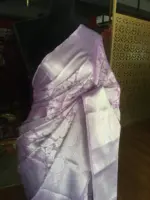 Lilac Banarasi Silk Saree with Silver Zari Weaves - Image 7