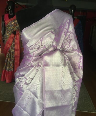 Lilac Banarasi Silk Saree with Silver Zari Weaves
