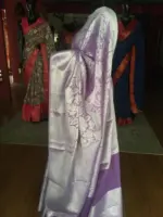 Lilac Banarasi Silk Saree with Silver Zari Weaves - Image 2