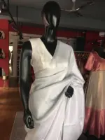 White Banarasi Silk Saree with Silver Zari Weaves - Image 7