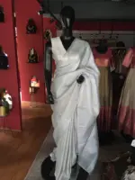 White Banarasi Silk Saree with Silver Zari Weaves - Image 3