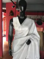 White Banarasi Silk Saree with Silver Zari Weaves