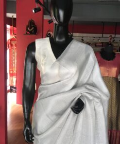 White Banarasi Silk Saree with Silver Zari Weaves