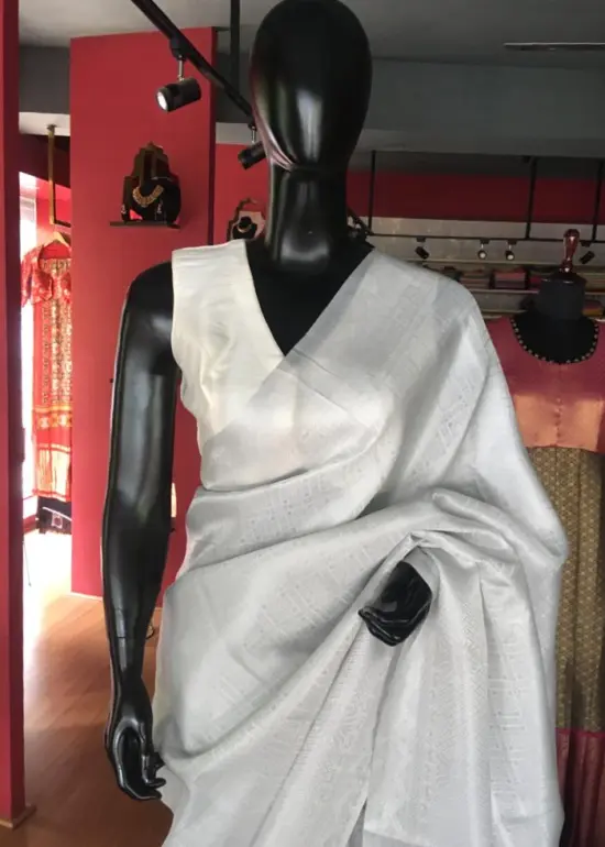 White Banarasi Silk Saree with Silver Zari Weaves