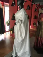White Banarasi Silk Saree with Silver Zari Weaves - Image 2