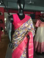 Lilac Printed Banarasi Silk Saree highlighted with contrast border