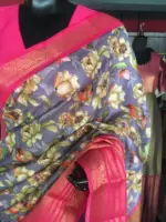 Lilac Printed Banarasi Silk Saree highlighted with contrast border - Image 4