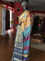 Yellow Printed Banarasi Silk Saree highlighted with contrast border - Image 2