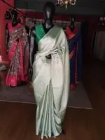 Green Banarasi Silk Saree with Silver Zari Weaves - Image 2