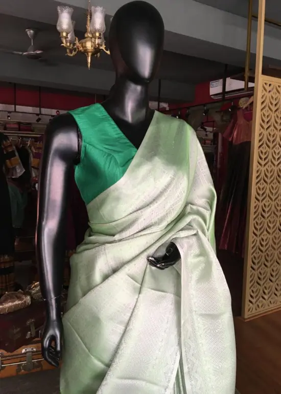Green Banarasi Silk Saree with Silver Zari Weaves