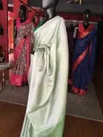 Green Banarasi Silk Saree with Silver Zari Weaves - Image 3