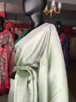 Green Banarasi Silk Saree with Silver Zari Weaves - Image 5