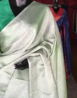 Green Banarasi Silk Saree with Silver Zari Weaves - Image 6