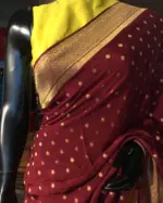 Maroon Crepe Silk Saree with Beautiful Gold Zari Buttas highlighted with Gold Woven Border - Image 5