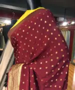 Maroon Crepe Silk Saree with Beautiful Gold Zari Buttas highlighted with Gold Woven Border - Image 4