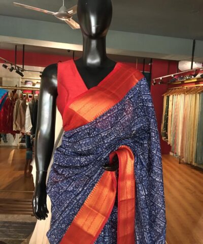 Navy Blue Cotton Silk Saree