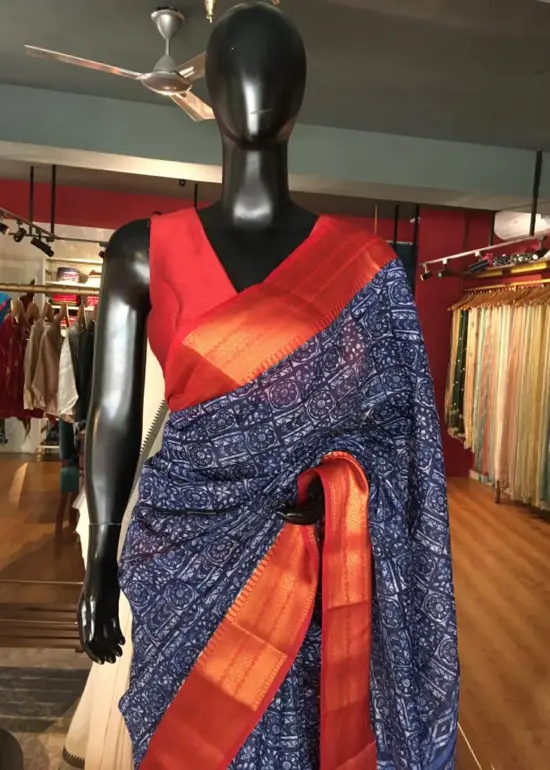 Navy Blue Cotton Silk Saree