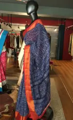 Navy Blue Cotton Silk Saree - Image 3