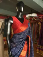 Navy Blue Cotton Silk Saree - Image 7