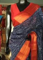 Navy Blue Cotton Silk Saree - Image 4