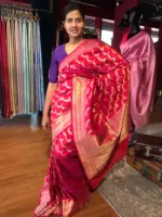 Pink Banarasi Silk Saree with Gold Zari Weaves - Image 2