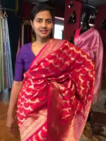Pink Banarasi Silk Saree with Gold Zari Weaves - Image 6