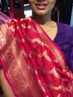 Pink Banarasi Silk Saree with Gold Zari Weaves - Image 5