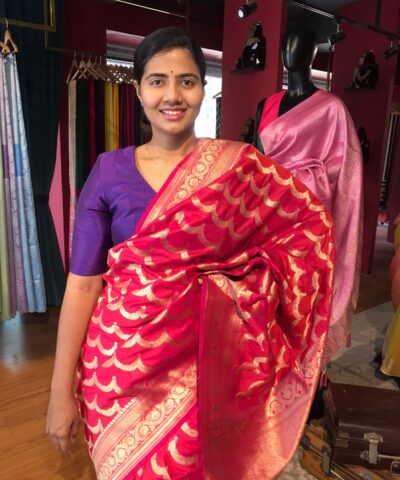 Pink Banarasi Silk Saree with Gold Zari Weaves