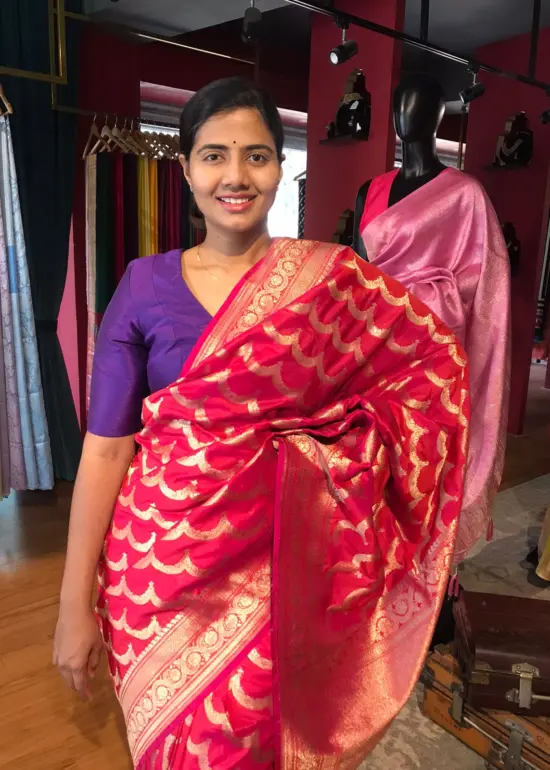 Pink Banarasi Silk Saree with Gold Zari Weaves