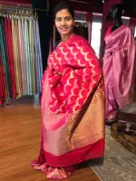 Pink Banarasi Silk Saree with Gold Zari Weaves - Image 3
