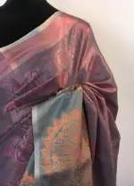 Purple Green Kora Silk Saree highlighted with zari weaves - Image 4