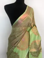 Pista Green Kora Silk Saree highlighted with zari weaves - Image 3