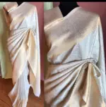 Off White Banarasi Silk Saree highlighted with Gold and Silver zari weaves