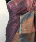 Purple Green Kora Silk Saree highlighted with zari weaves - Image 5