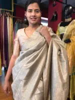 Silver Grey Banarasi Silk Saree with Gold and Silver Zari Weaves - Image 4