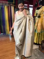 Silver Grey Banarasi Silk Saree with Gold and Silver Zari Weaves - Image 6