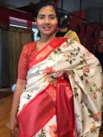 Ivory Banarasi Silk Saree with Printed Florals