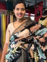 Black Handpainted Tussar Silk Saree - Image 5