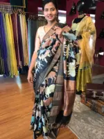 Black Handpainted Tussar Silk Saree - Image 2
