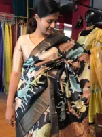 Black Handpainted Tussar Silk Saree - Image 4